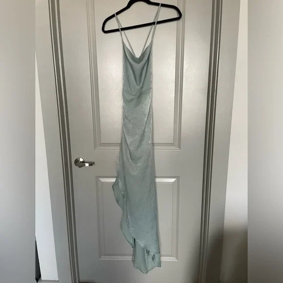 Lucy in the sky Sage green Tie Back Slit dress - Picture 1 of 6